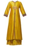 Buy_Manasi Sengupta_Yellow Silk Chanderi Band Collar Embroidered Kurta Set  _Online_at_Aza_Fashions