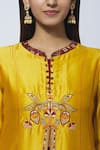 Manasi Sengupta_Yellow Silk Chanderi Band Collar Embroidered Kurta Set  _at_Aza_Fashions