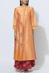Buy_Manasi Sengupta_Orange Silk Chanderi Band Collar Embroidered Kurta Set _Online_at_Aza_Fashions