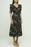 Buy_Vedika M_Black V-shaped Printed Dress _Online_at_Aza_Fashions