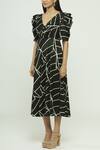Shop_Vedika M_Black V-shaped Printed Dress _Online_at_Aza_Fashions