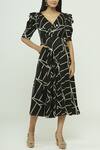 Vedika M_Black V-shaped Printed Dress _Online_at_Aza_Fashions