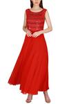 Buy_Julie By Julie Shah_Red Georgette Round Embellished Tunic _at_Aza_Fashions