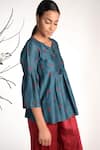 Buy_Umbar_Blue Silk Cotton Blend Round Embroidered Top  _Online_at_Aza_Fashions