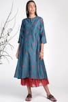 Buy_Umbar_Blue Silk And Cotton Blend Collar Embroidered Tunic  _at_Aza_Fashions