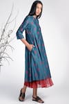 Umbar_Blue Silk And Cotton Blend Collar Embroidered Tunic  _Online_at_Aza_Fashions