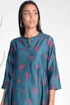 Buy_Umbar_Blue Silk And Cotton Blend Collar Embroidered Tunic  _Online_at_Aza_Fashions