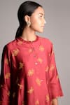 Buy_Umbar_Wine Silk And Cotton Blend Collar Embroidered Tunic  _Online_at_Aza_Fashions