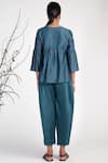 Shop_Umbar_Blue Silk Cotton Blend Pleated Pants  _at_Aza_Fashions