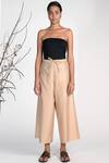 Buy_Umbar_Beige Silk And Cotton Blend High Waist Culottes  _at_Aza_Fashions