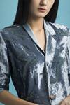 Shop_SAKSHAM & NEHARICKA_Blue Velvet Lapel Shawl Collar Embellished Blazer Dress  _Online_at_Aza_Fashions