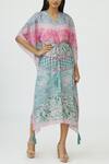 Buy_Siddhartha Bansal_Green Laser Satin V-shaped Printed Kaftan _at_Aza_Fashions