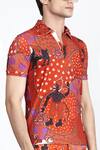 Shivan & Narresh_Red Printed Polo T-shirt_Online_at_Aza_Fashions