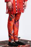 Shivan & Narresh_Orange Stone Crepe Printed Pants_Online_at_Aza_Fashions