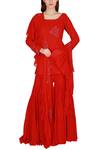 Buy_Julie By Julie Shah_Red Georgette Round Embroidered Kurta Sharara Set _at_Aza_Fashions