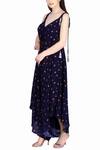 Julie by Julie Shah_Blue Crepe V Neck Printed Dhoti Style Jumpsuit _Online_at_Aza_Fashions