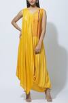 Buy_Ezra_Yellow Dupion Silk Draped Maxi Dress_at_Aza_Fashions