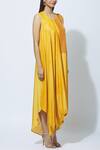 Ezra_Yellow Dupion Silk Draped Maxi Dress_Online_at_Aza_Fashions
