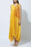 Buy_Ezra_Yellow Dupion Silk Draped Maxi Dress_Online_at_Aza_Fashions