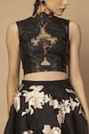 Buy_Siddartha Tytler_Black Faux Leather Round Embroidered Crop Top _Online_at_Aza_Fashions