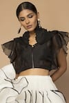 Siddartha Tytler_Black Organza Round Ruffle Skirt Set _Online_at_Aza_Fashions