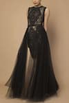 Siddartha Tytler_Black Net Round Embellished Draped Gown  _Online_at_Aza_Fashions