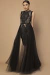 Buy_Siddartha Tytler_Black Net Round Embellished Draped Gown  _at_Aza_Fashions