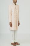 Vanshik Pink Raw Silk Button Front Sherwani Set Online at Aza Fashions Vanshik_Pink Raw Silk Button Front Sherwani Set _Online_at_Aza_Fashions