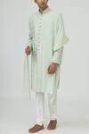 Buy_Vanshik_Green Raw Silk Embroidered Sherwani Set _at_Aza_Fashions