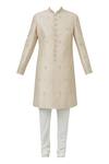 Buy_Vanshik_Peach Brocade Silk Sherwani Set _Online_at_Aza_Fashions