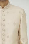 Vanshik_Peach Brocade Silk Sherwani Set _at_Aza_Fashions