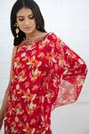 Buy_Mandira Wirk - Indian_Red Chiffon Round Printed Kaftan Dress _Online_at_Aza_Fashions