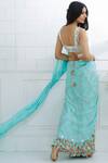 Shop_Mandira Wirk - Indian_Blue Chiffon Printed Saree With Blouse_at_Aza_Fashions