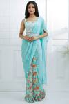 Buy_Mandira Wirk - Indian_Blue Chiffon Printed Saree With Blouse_at_Aza_Fashions