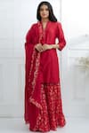 Buy_Mandira Wirk_Red Chanderi Round Kurta Sharara Set _at_Aza_Fashions