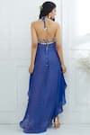 Shop_Mandira Wirk - Indian_Blue Georgette Halter Backless Asymmetric Dress _at_Aza_Fashions