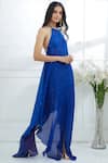 Mandira Wirk - Indian_Blue Georgette Halter Backless Asymmetric Dress _Online_at_Aza_Fashions