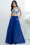 Buy_Mandira Wirk - Indian_Blue Chanderi, Georgette Round Top With Palazzo _at_Aza_Fashions
