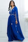 Buy_Mandira Wirk - Indian_Blue Chanderi, Georgette Round Cape Palazzo Set _at_Aza_Fashions