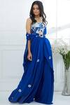 Mandira Wirk - Indian_Blue Chanderi, Georgette Round Cape Palazzo Set _Online_at_Aza_Fashions