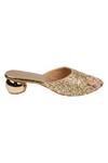 Shop_Kkarma Accessories_Gold Sequins, Embroidery Kitten Heel Mules _at_Aza_Fashions