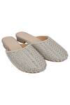 Buy_Kkarma Accessories_Silver Embroidery Mules_at_Aza_Fashions