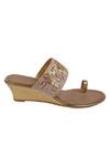 Shop_Kkarma Accessories_Gold Embroidery Kolhapuri Wedges _at_Aza_Fashions
