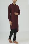 Buy_Dhruv Vaish_Maroon Cotton Silk Kurta Set_at_Aza_Fashions