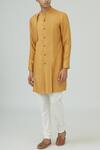 Buy_Dhruv Vaish_Yellow Spun Silk Textured Kurta Set  _at_Aza_Fashions