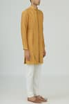 Dhruv Vaish_Yellow Spun Silk Textured Kurta Set  _Online_at_Aza_Fashions