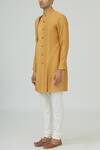 Buy_Dhruv Vaish_Yellow Spun Silk Textured Kurta Set  _Online_at_Aza_Fashions