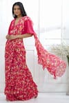 Mandira Wirk_Pink Cotton Silk V Neck Printed Saree With Blouse _Online_at_Aza_Fashions