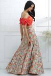 Mandira Wirk - Indian_Grey Chanderi Wide Neckline Lehenga Set _Online_at_Aza_Fashions