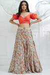 Buy_Mandira Wirk - Indian_Grey Chanderi Wide Neckline Lehenga Set _at_Aza_Fashions